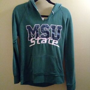 Womans M Victoria's Secret Green Hoodie MSU Embroidered Pullover